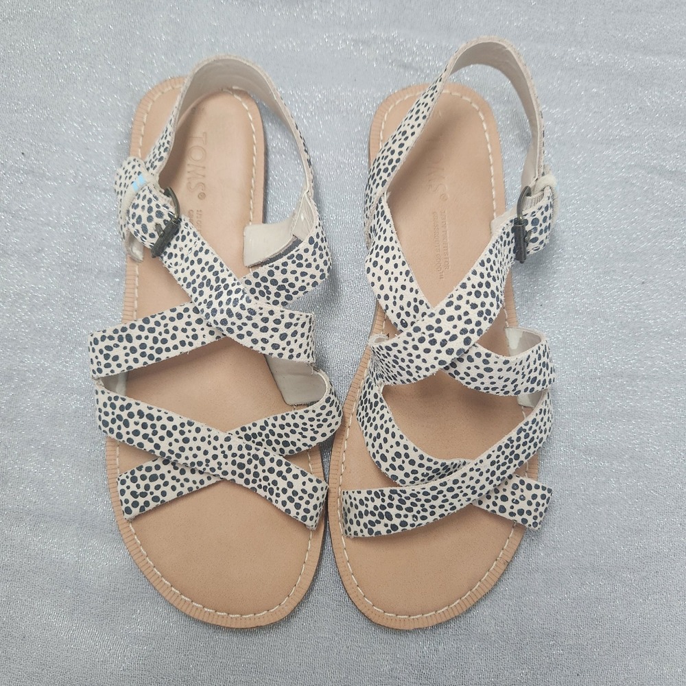 TOMS Sicily Mini Cheetah Print Strappy Flat Suede Sandals W6 Boho Urban Animal - Picture 1 of 5